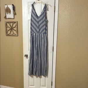 Blue and White Striped Women's Jumpsuit
